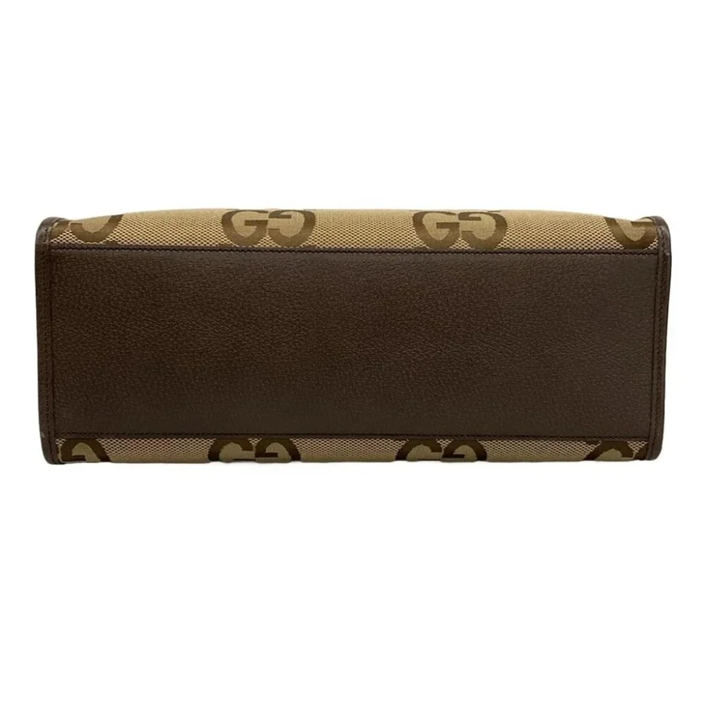 GUCCI JumboGG Tote Bag Beige Dark Brown Jacquard Leather Jumbo GG Canvas - Picture 5 of 15